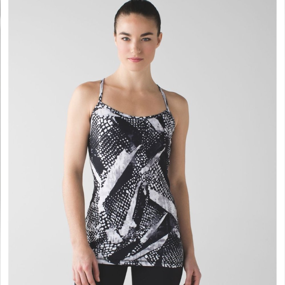 Like New Lululemon Power Y Tank Built-In Bra Luon Static Mist White Black Size 4
